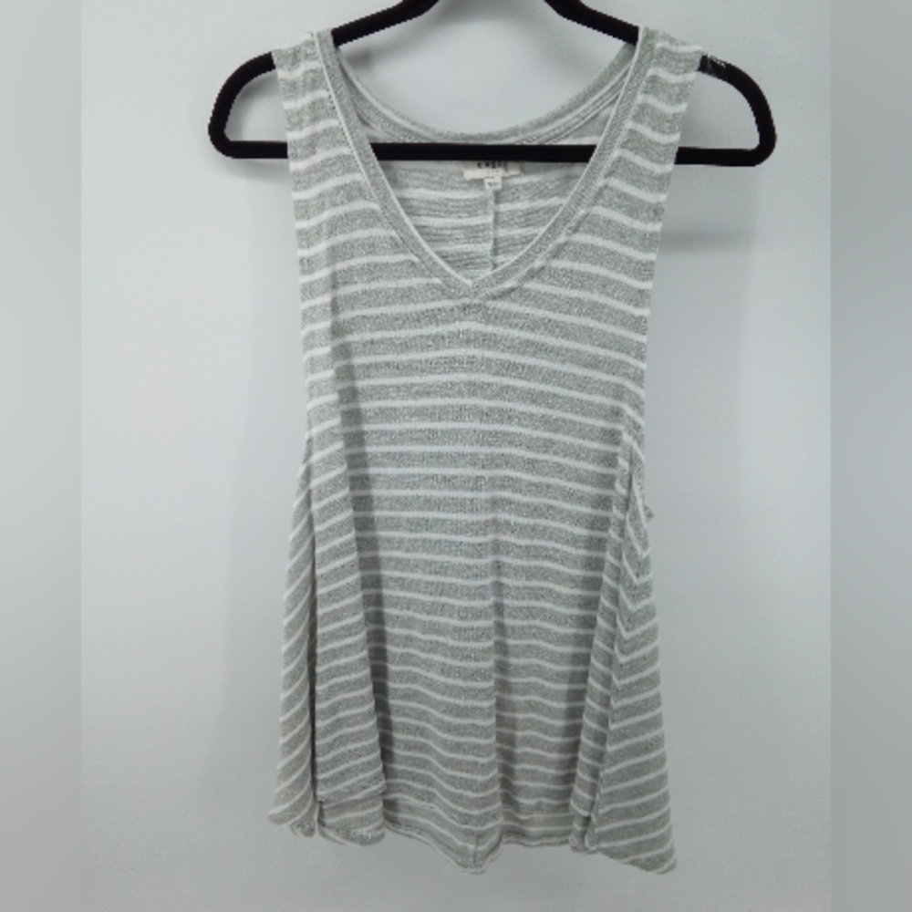 Umgee Cotton Blend Sleeveless Grey White Stripe Tank Top S Burnout
